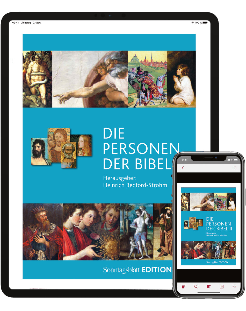 Cover der digitalen Sonntagsblatt EDITION "Die Personen der Bibel 2"
Das Bild zeigt diverse christliche Szenen, angezeigt auf Tablet und Smartphone.