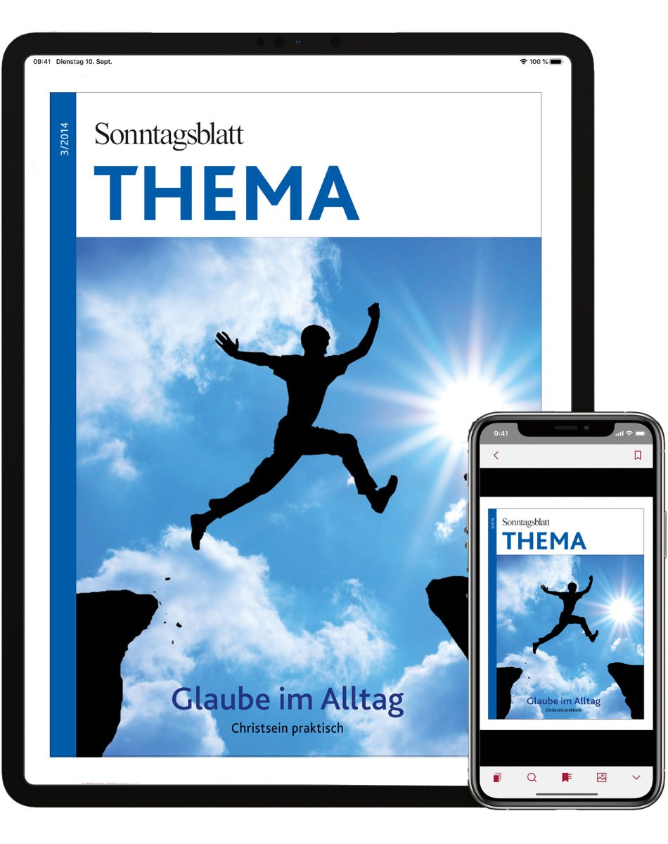 THEMA-Magazin "Glaube im Alltag" sichtbar auf Tablet und Smartphone